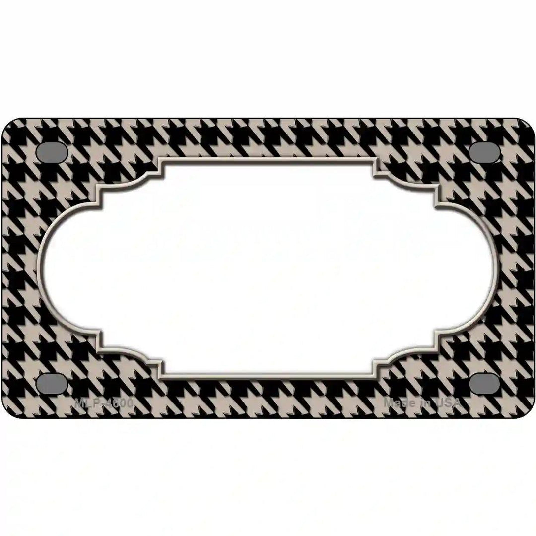 Tan Black Houndstooth Scallop Center Metal Novelty License Plate 4" x 2.2" (MLP)