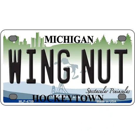 Wing Nut Michigan State Metal Novelty License Plate 4" x 2.2" (MLP)