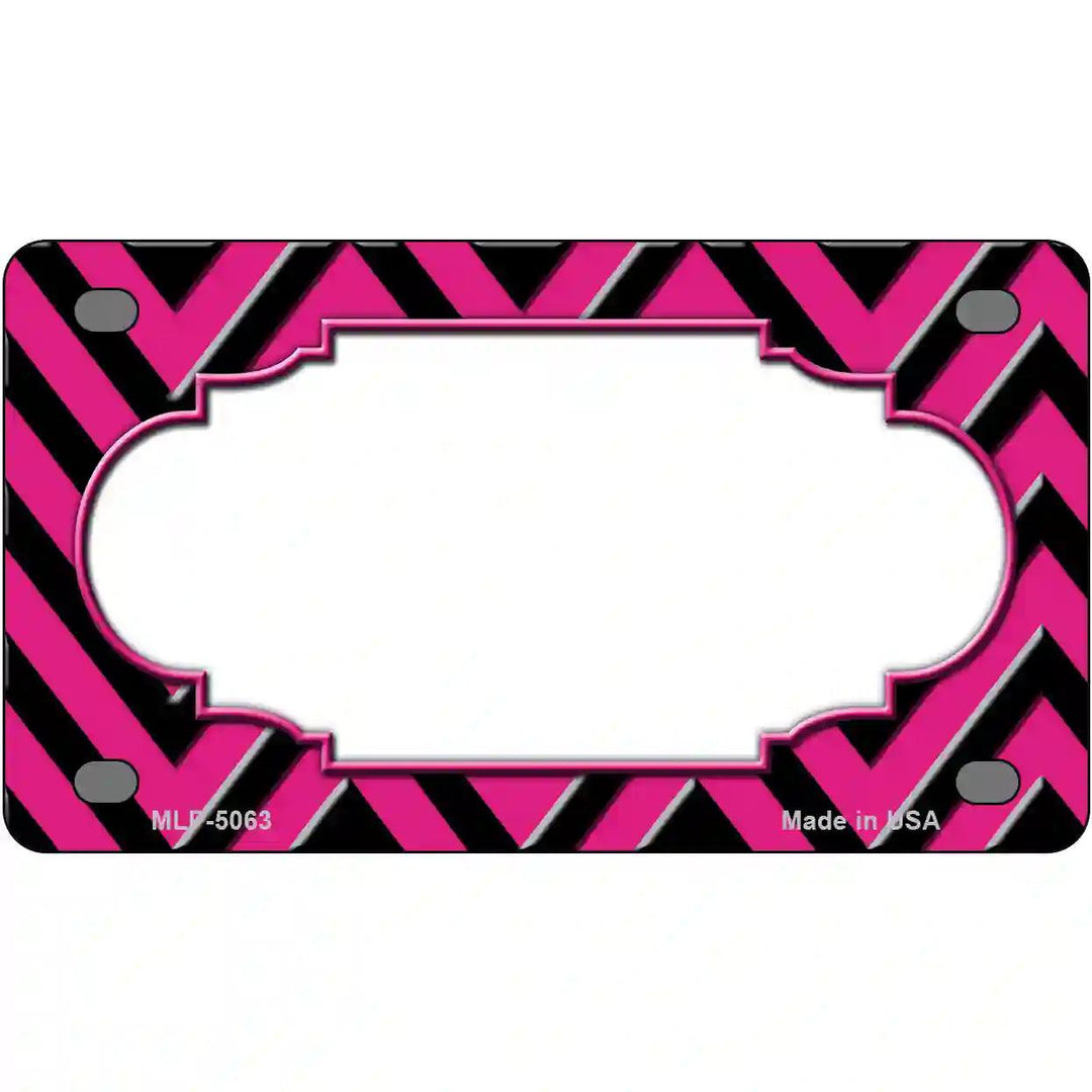 Pink Black Chevron Scallop Metal Novelty License Plate 4" x 2.2" (MLP)