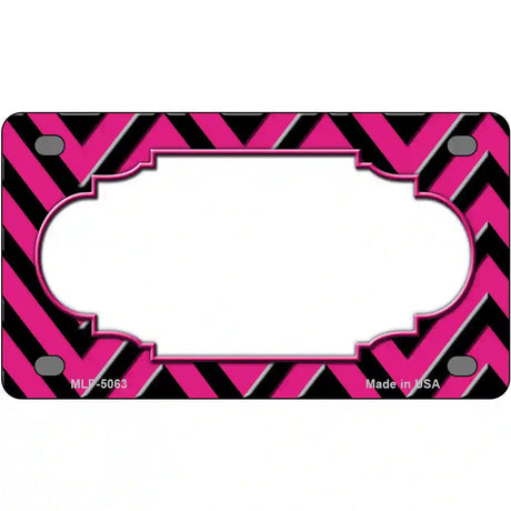 Pink Black Chevron Scallop Metal Novelty License Plate 4" x 2.2" (MLP)