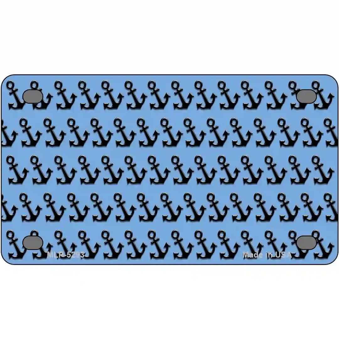 Light Blue Black Anchor Metal Novelty License Plate 4" x 2.2" (MLP)