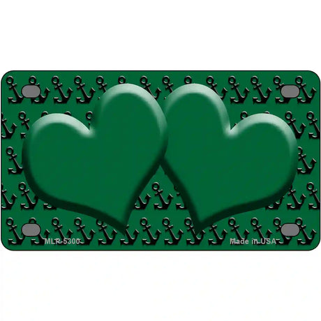 Green Black Anchor Green Heart Center Metal Novelty License Plate 4" x 2.2" (MLP)