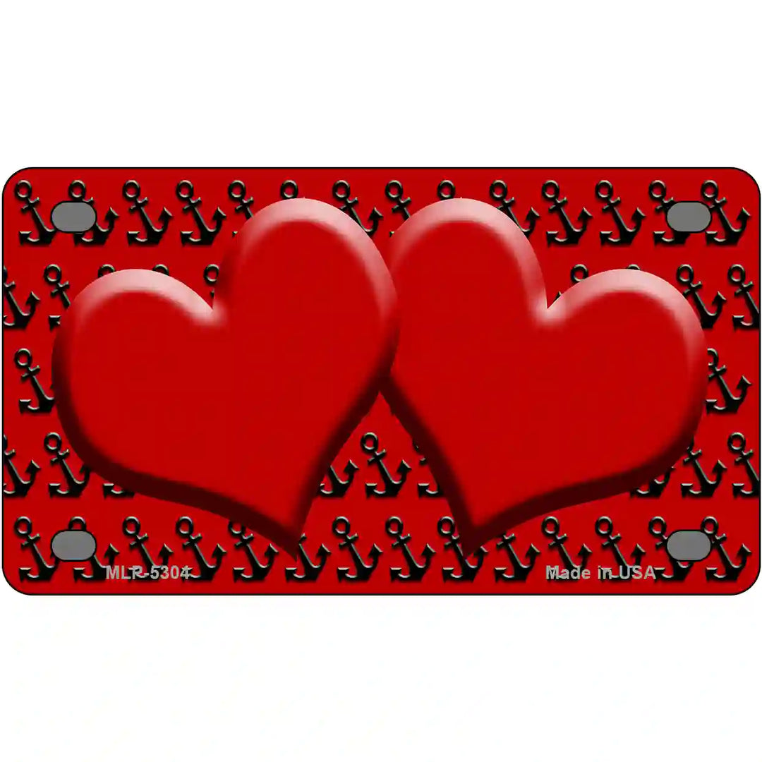 Red Black Anchor Red Heart Center Metal Novelty License Plate 4" x 2.2" (MLP)