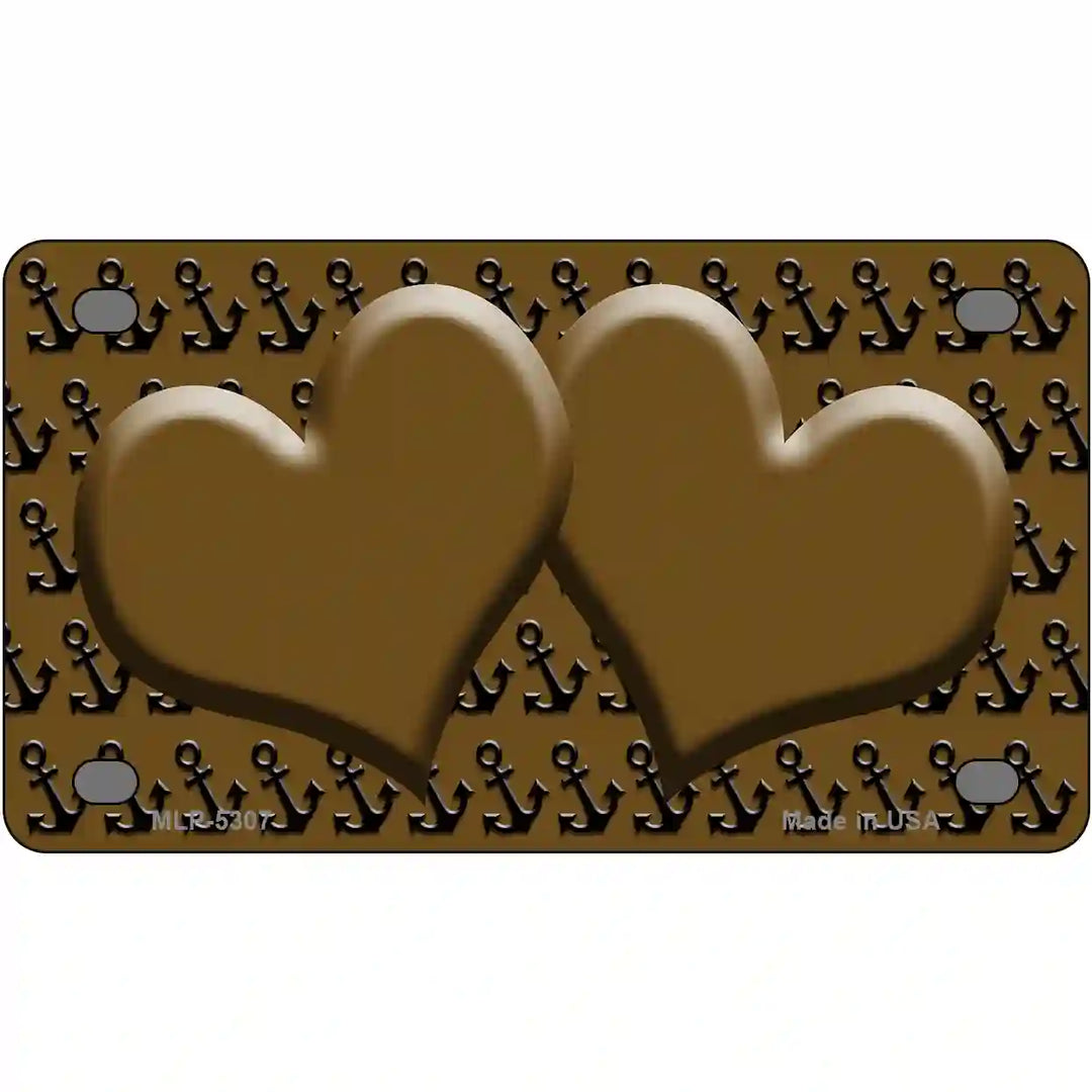 Brown Black Anchor Brown Heart Center Metal Novelty License Plate 4" x 2.2" (MLP)