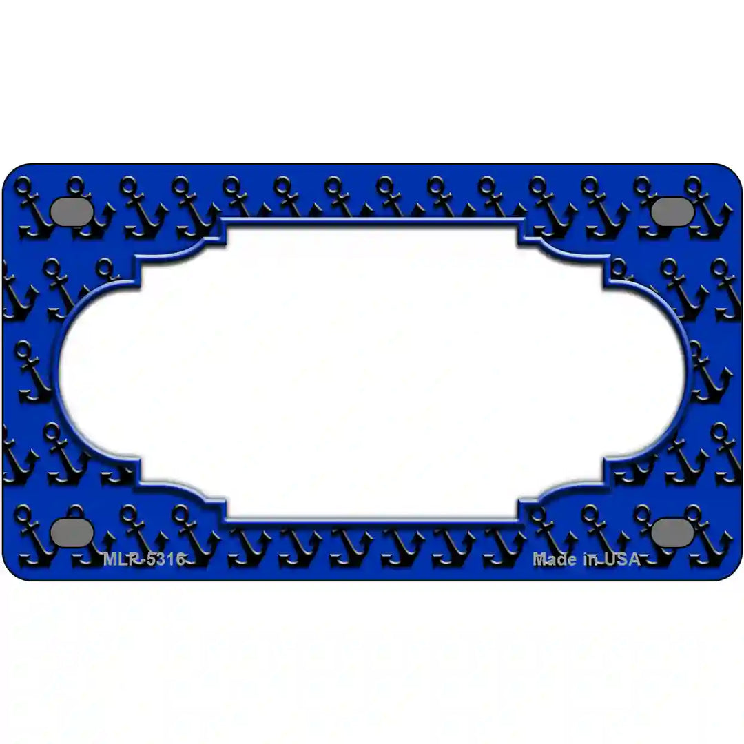 Blue Black Anchor Scallop Center Metal Novelty License Plate 4" x 2.2" (MLP)
