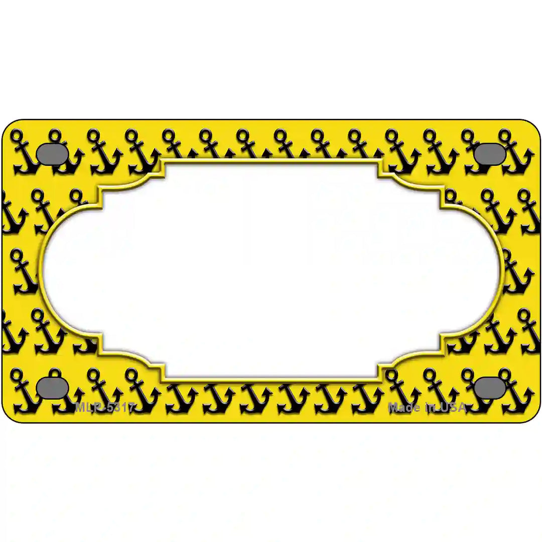 Yellow Black Anchor Scallop Center Metal Novelty License Plate 4" x 2.2" (MLP)