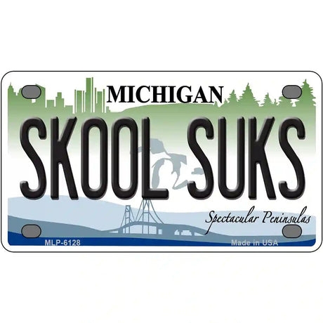 Skool Suks Michigan Metal Novelty License Plate 4" x 2.2" (MLP)