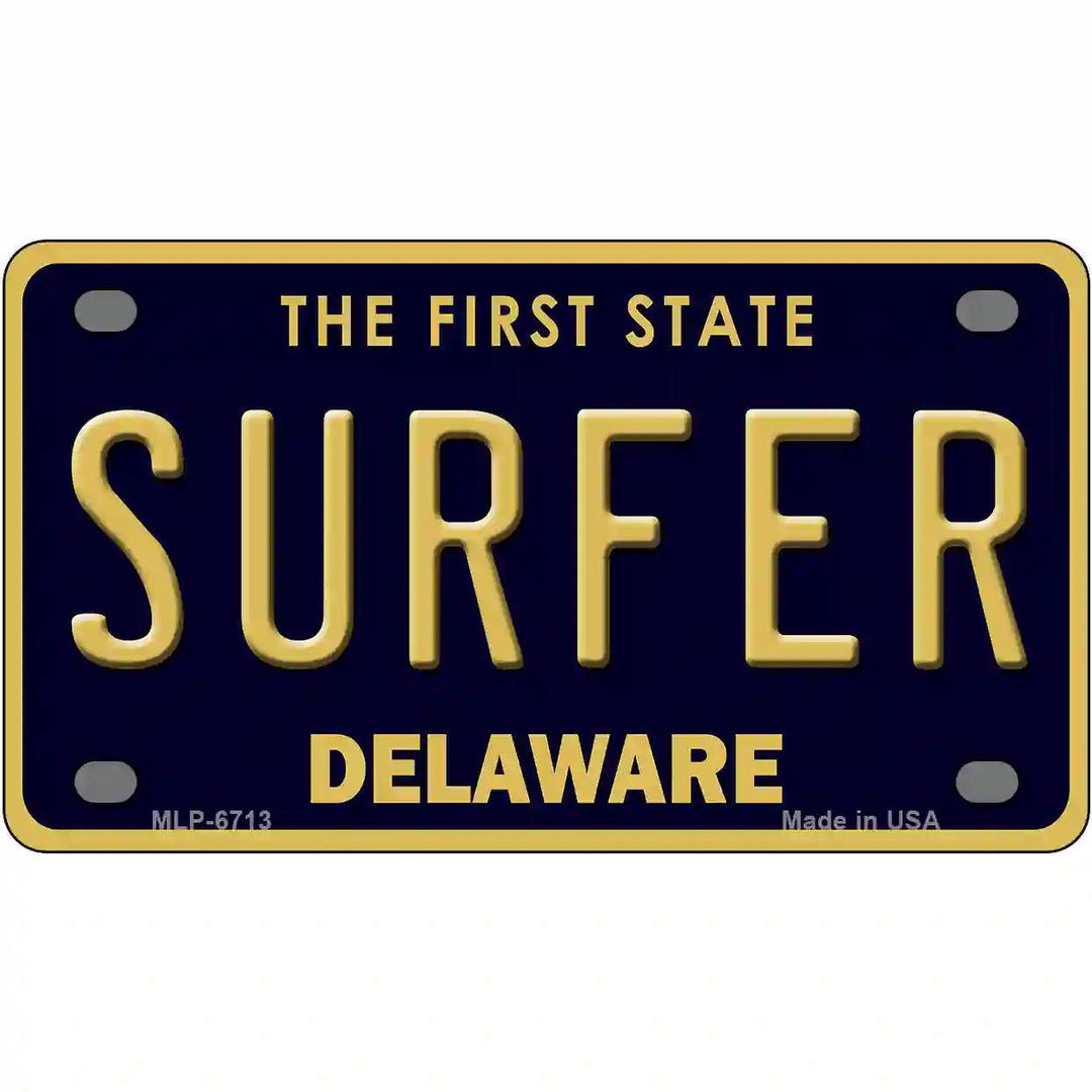 Surfer Delaware Novelty Metal License Plate 4" x 2.2" (MLP)