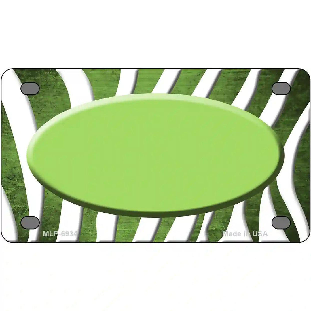 Lime Green White Zebra Oval Oil Rubbed Metal Novelty License Plate 4" x 2.2" (MLP)