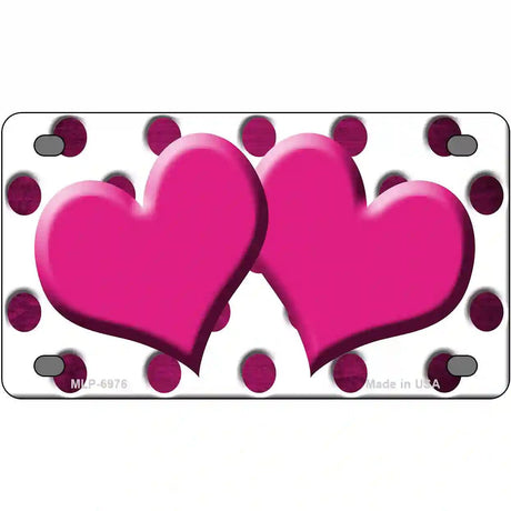 Pink White Dots Hearts Oil Rubbed Metal Novelty License Plate 4" x 2.2" (MLP)