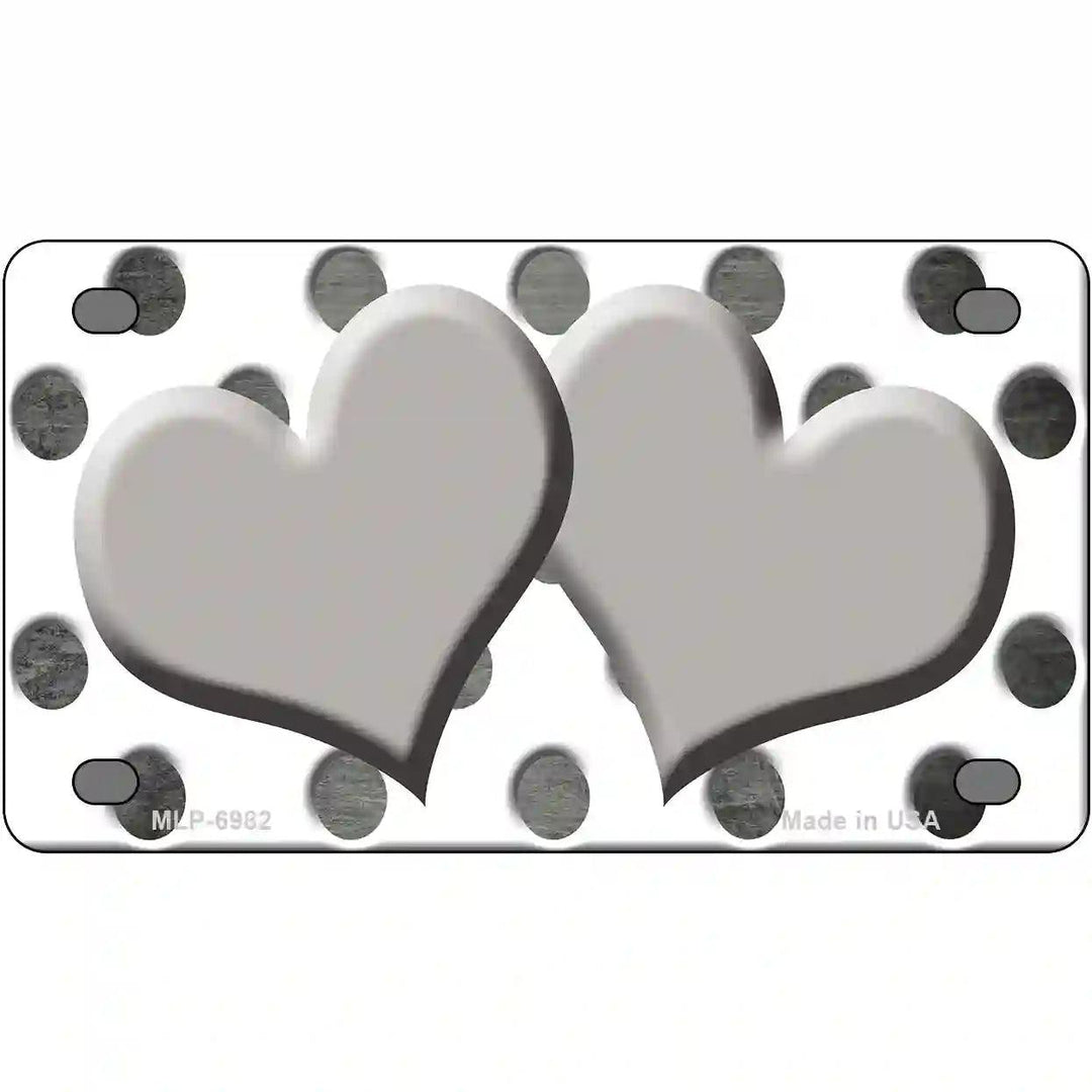 Gray White Dots Hearts Oil Rubbed Metal Novelty License Plate 4" x 2.2" (MLP)