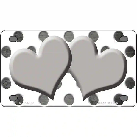 Gray White Dots Hearts Oil Rubbed Metal Novelty License Plate 4" x 2.2" (MLP)