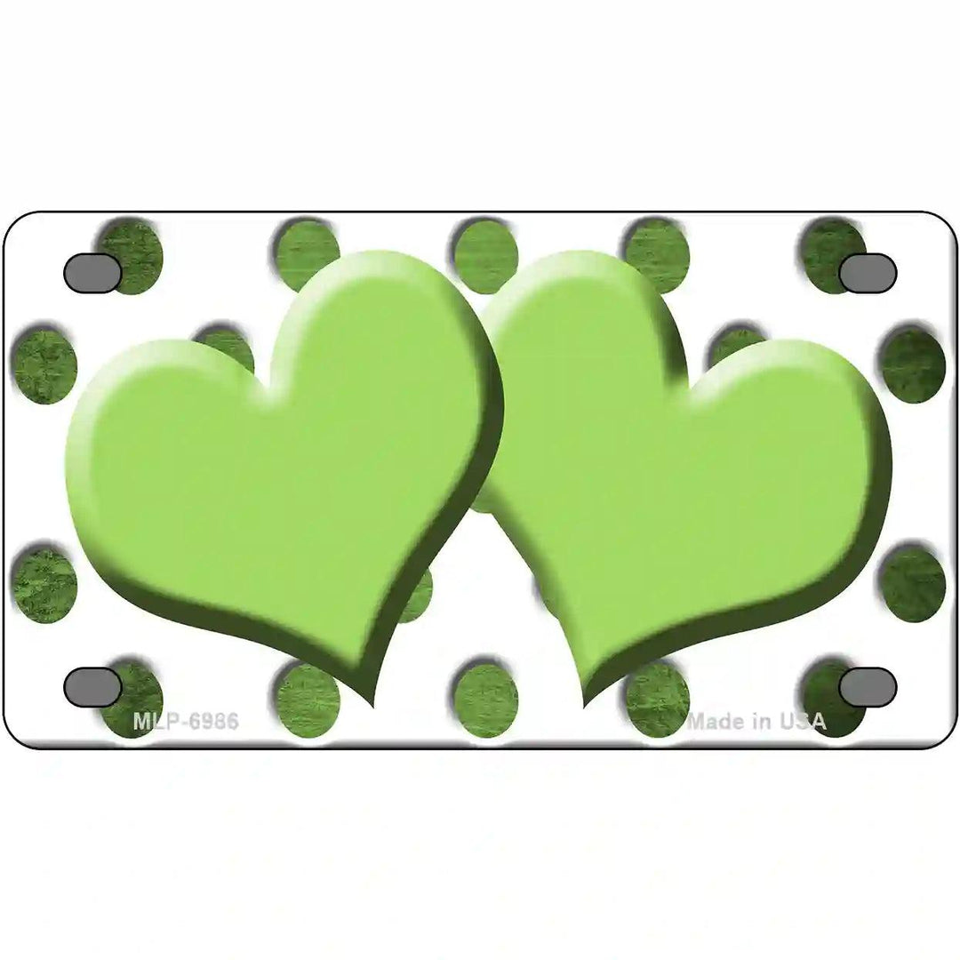 Lime Green White Dots Hearts Oil Rubbed Metal Novelty License Plate 4" x 2.2" (MLP)