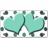 Mint White Dots Hearts Oil Rubbed Metal Novelty License Plate 4" x 2.2" (MLP)