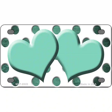 Mint White Dots Hearts Oil Rubbed Metal Novelty License Plate 4" x 2.2" (MLP)