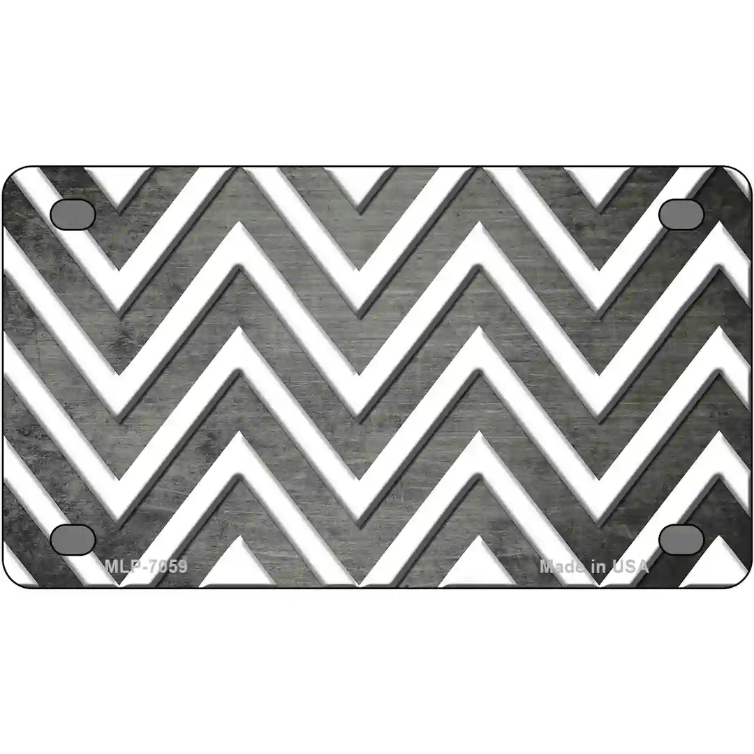 Gray White Chevron Oil Rubbed Metal Novelty License Plate 4" x 2.2" (MLP)
