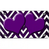 Purple White Hearts Chevron Oil Rubbed Metal Novelty License Plate 4" x 2.2" (MLP)