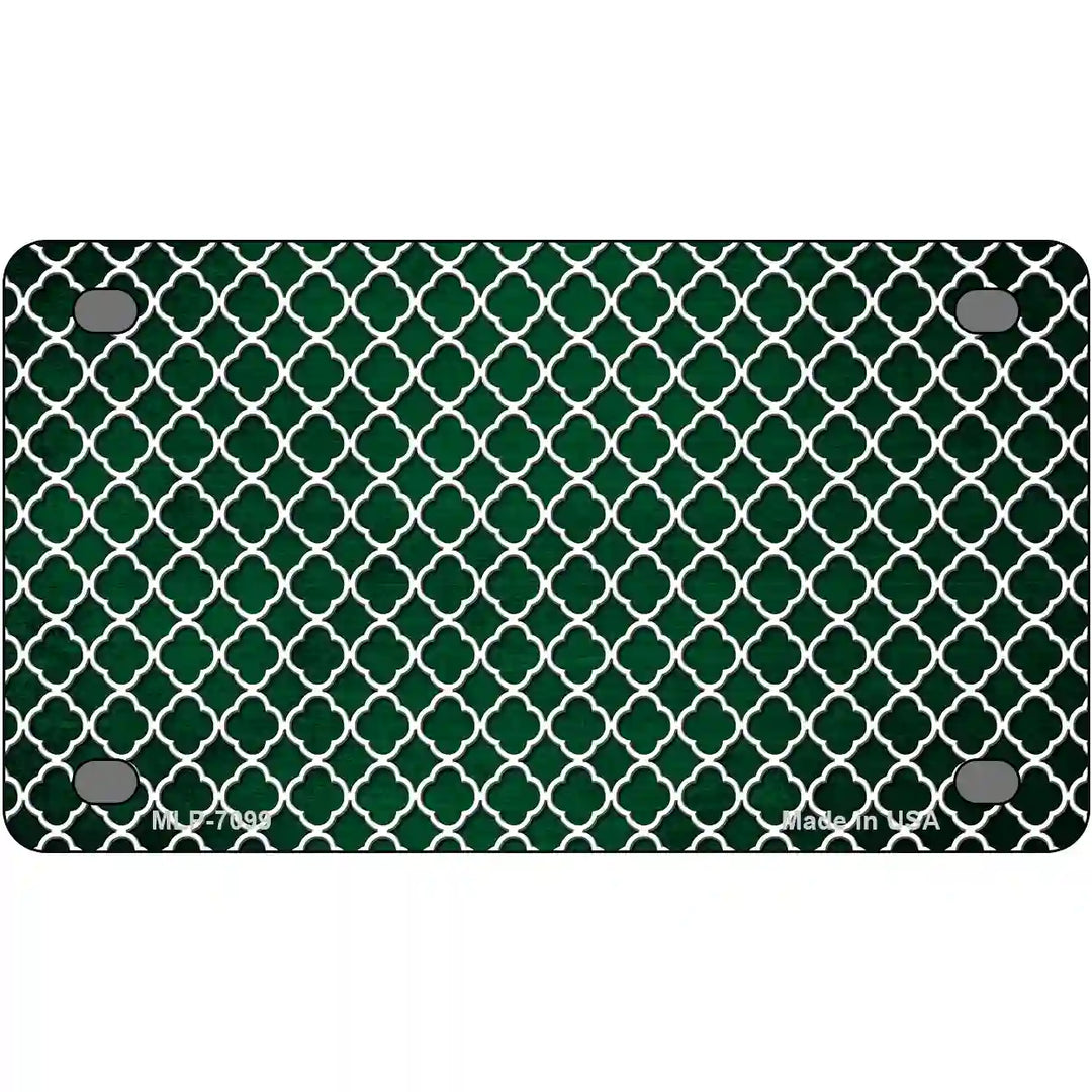 Green White Quatrefoil Oil Rubbed Metal Novelty License Plate 4" x 2.2" (MLP)