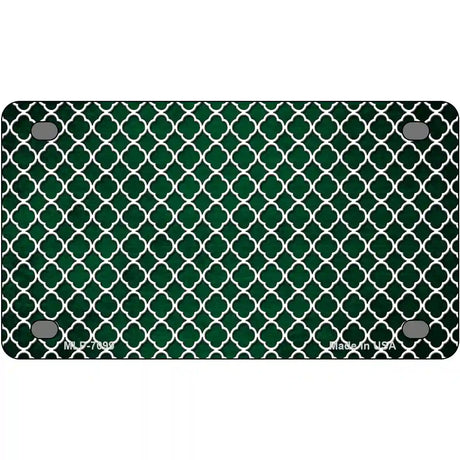 Green White Quatrefoil Oil Rubbed Metal Novelty License Plate 4" x 2.2" (MLP)