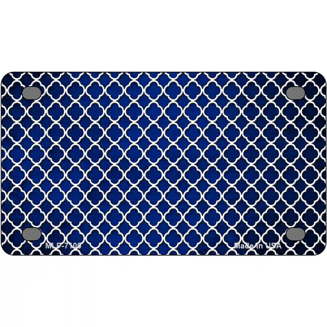 Blue White Quatrefoil Oil Rubbed Metal Novelty License Plate 4" x 2.2" (MLP)