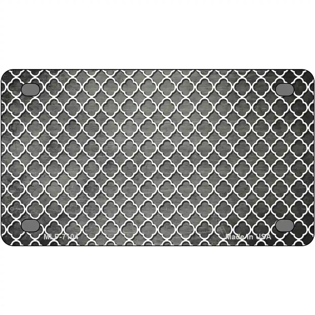 Gray White Quatrefoil Oil Rubbed Metal Novelty License Plate 4" x 2.2" (MLP)