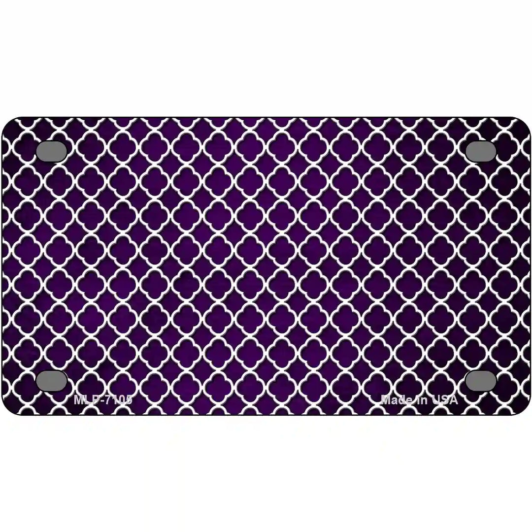Purple White Quatrefoil Oil Rubbed Metal Novelty License Plate 4" x 2.2" (MLP)