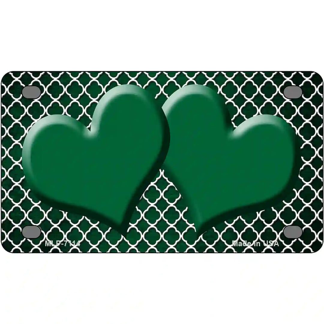 Green White Quatrefoil Hearts Oil Rubbed Metal Novelty License Plate 4" x 2.2" (MLP)