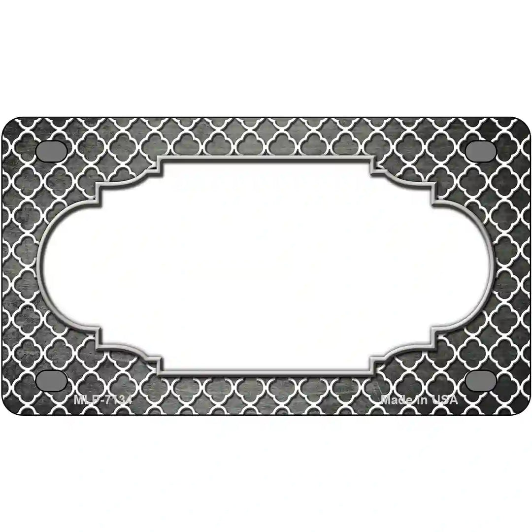 Gray White Quatrefoil Scallop Oil Rubbed Metal Novelty License Plate 4" x 2.2" (MLP)