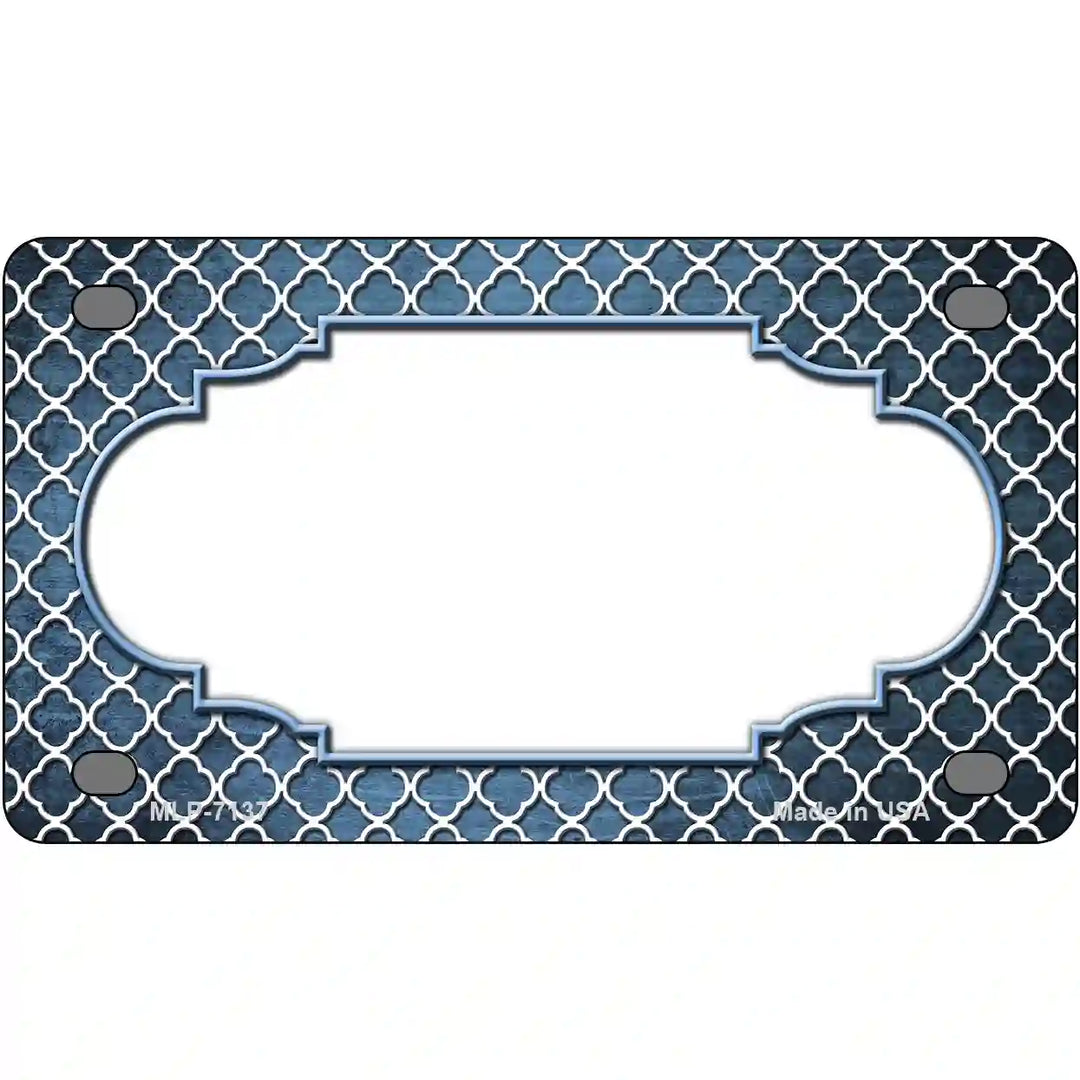 Light Blue White Quatrefoil Scallop Oil Rubbed Metal Novelty License Plate 4" x 2.2" (MLP)