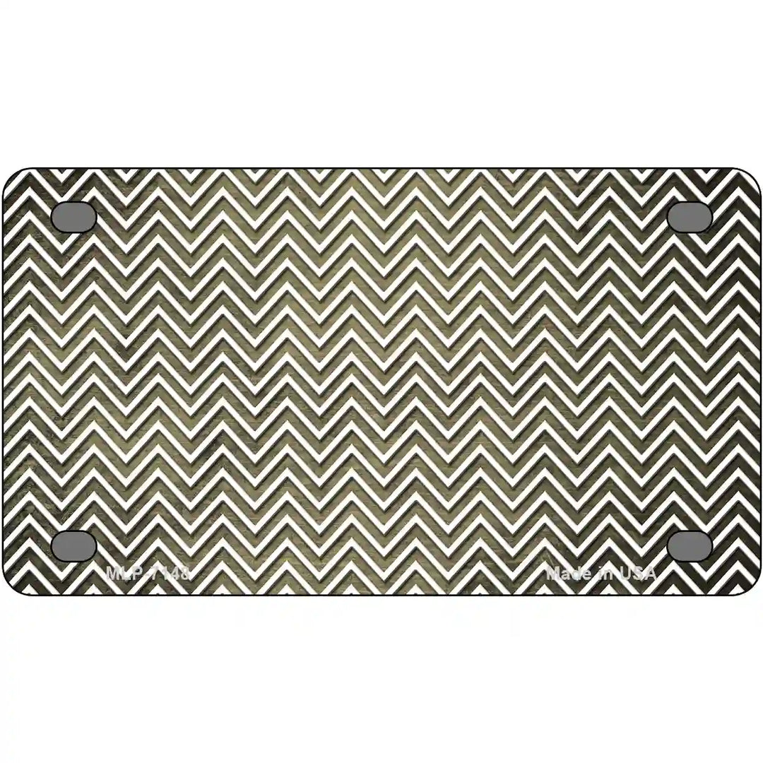 Gold White Small Chevron Oil Rubbed Metal Novelty License Plate 4" x 2.2" (MLP)