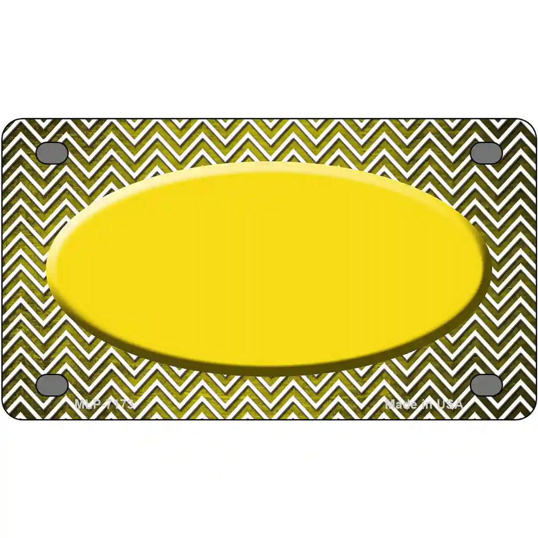 Yellow White Small Chevron Oval Oil Rubbed Metal Novelty License Plate 4" x 2.2" (MLP)