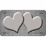 Gray White Small Chevron Hearts Oil Rubbed Metal Novelty License Plate 4" x 2.2" (MLP)