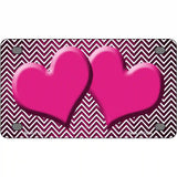 Pink White Small Chevron Hearts Oil Rubbed Metal Novelty License Plate 4" x 2.2" (MLP)