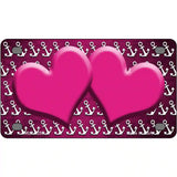 Pink White Anchor Hearts Oil Rubbed Metal Novelty License Plate 4" x 2.2" (MLP)