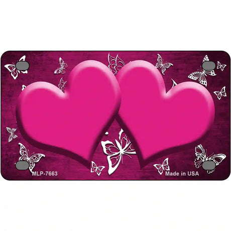 Pink White Hearts Butterfly Oil Rubbed Metal Novelty License Plate 4" x 2.2" (MLP)