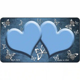 Light Blue White Hearts Butterfly Oil Rubbed Metal Novelty License Plate 4" x 2.2" (MLP)