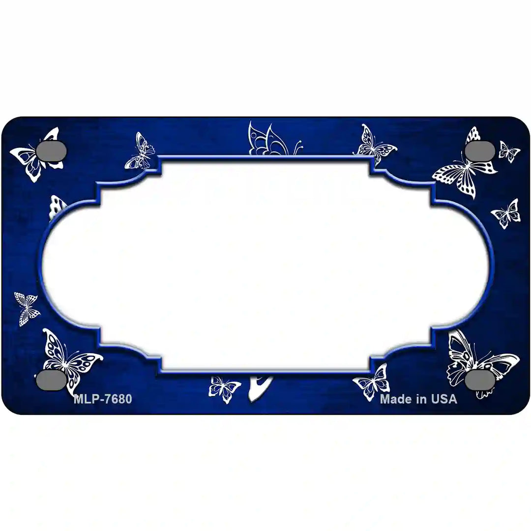 Blue White Scallop Butterfly Oil Rubbed Metal Novelty License Plate 4" x 2.2" (MLP)