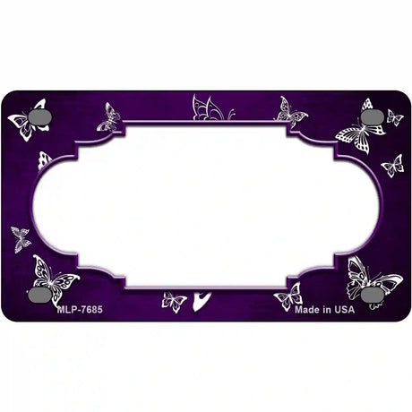 Purple White Scallop Butterfly Oil Rubbed Metal Novelty License Plate 4" x 2.2" (MLP)