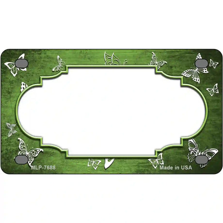 Lime Green White Scallop Butterfly Oil Rubbed Metal Novelty License Plate 4" x 2.2" (MLP)