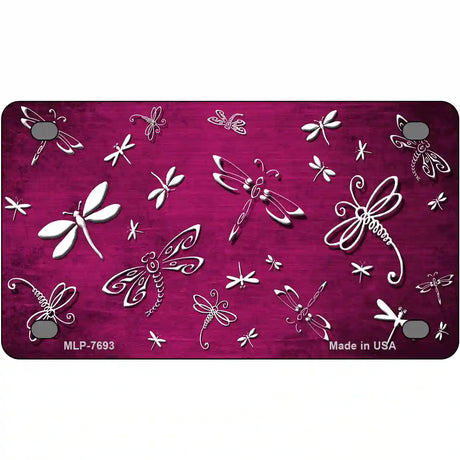 Pink White Dragonfly Oil Rubbed Metal Novelty License Plate 4" x 2.2" (MLP)