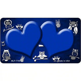 Blue White Owl Hearts Oil Rubbed Metal Novelty License Plate 4" x 2.2" (MLP)