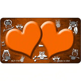 Orange White Owl Hearts Oil Rubbed Metal Novelty License Plate 4" x 2.2" (MLP)