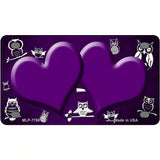 Purple White Owl Hearts Oil Rubbed Metal Novelty License Plate 4" x 2.2" (MLP)