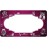 Pink White Owl Scallop Oil Rubbed Metal Novelty License Plate 4" x 2.2" (MLP)