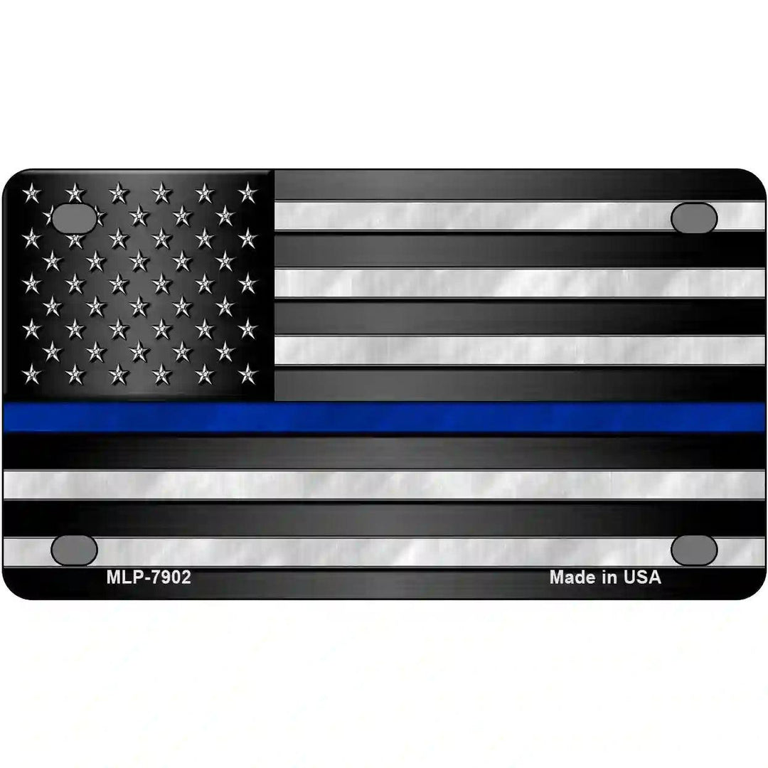 American Flag Thin Blue Line Novelty Metal License Plate 4" x 2.2" (MLP)
