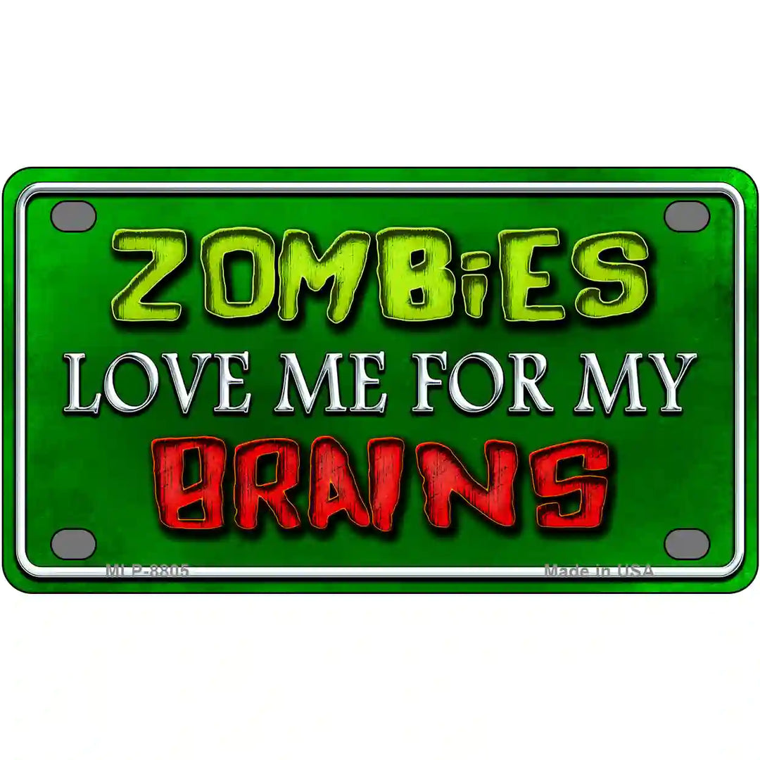 Zombies Love Me Metal Novelty License Plate 4" x 2.2" (MLP)