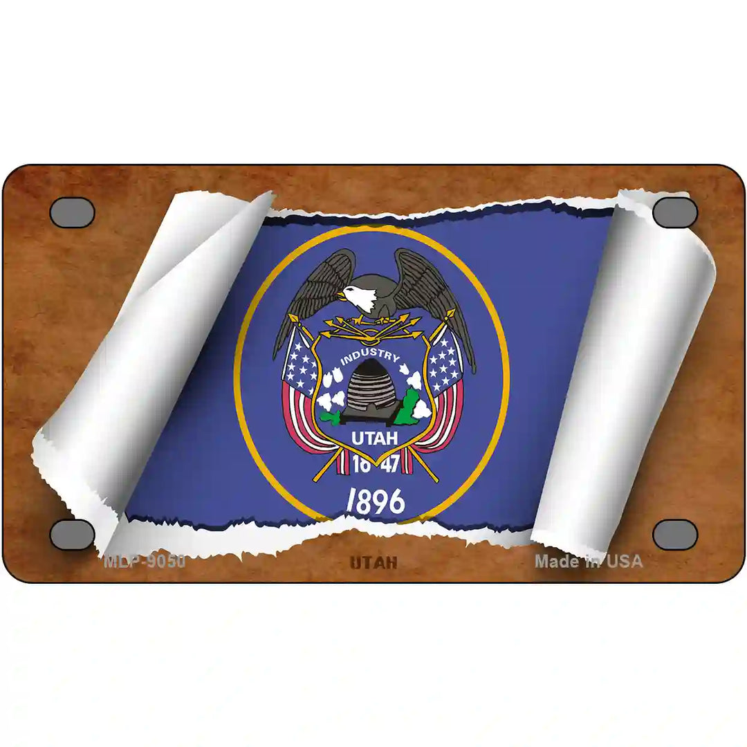 Utah Flag Scroll Metal Novelty License Plate 4" x 2.2" (MLP)