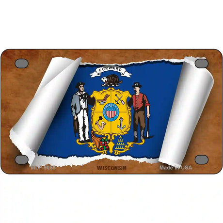 Wisconsin Flag Scroll Metal Novelty License Plate 4" x 2.2" (MLP)