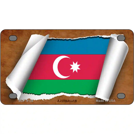 Azerbaijan Flag Scroll Metal Novelty License Plate 4" x 2.2" Mini (MLP)