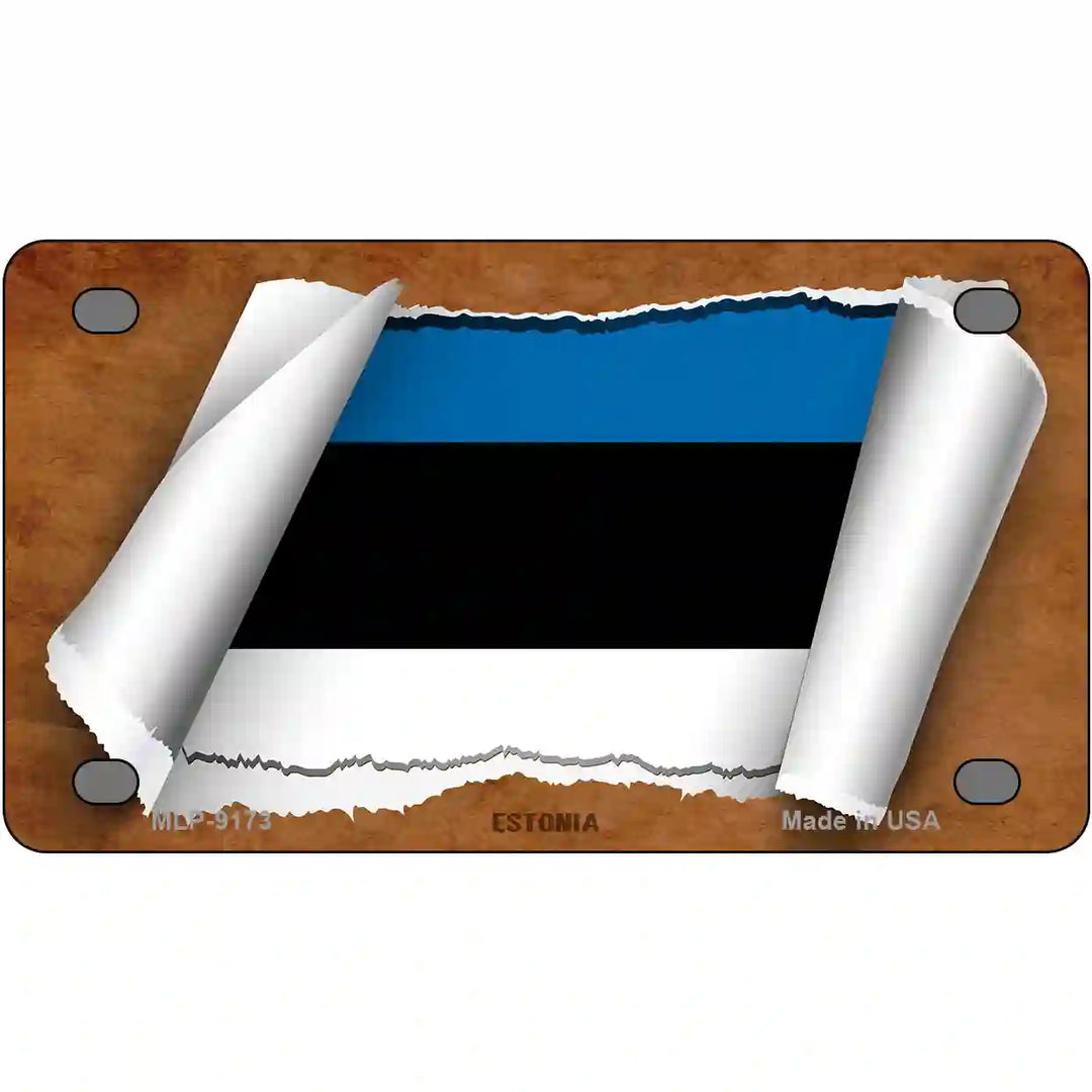 Estonia Flag Scroll Metal Novelty License Plate 4" x 2.2" (MLP)